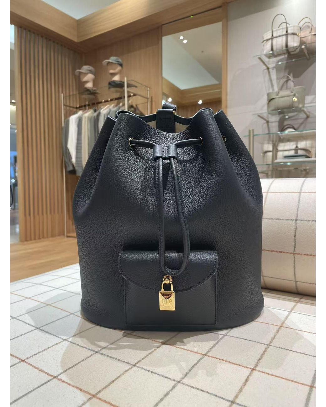 Loro Piana Black Drawstring Leather Backpack