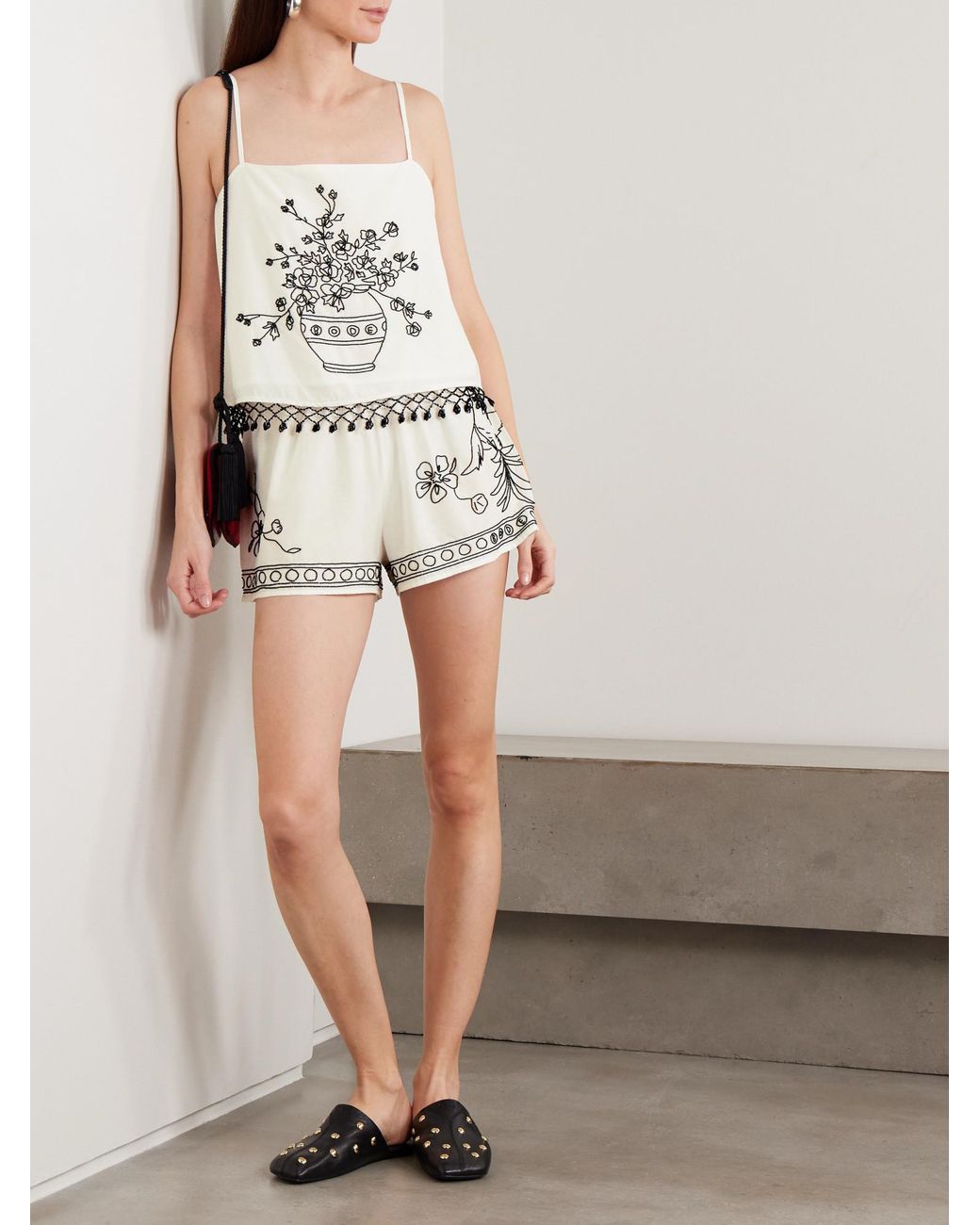 Bode White Rosebloom Floral-Print Tank Top