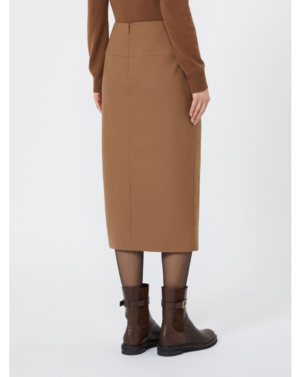 Max Mara Brown Ruffled Buckle-Fastening Midi Skirt