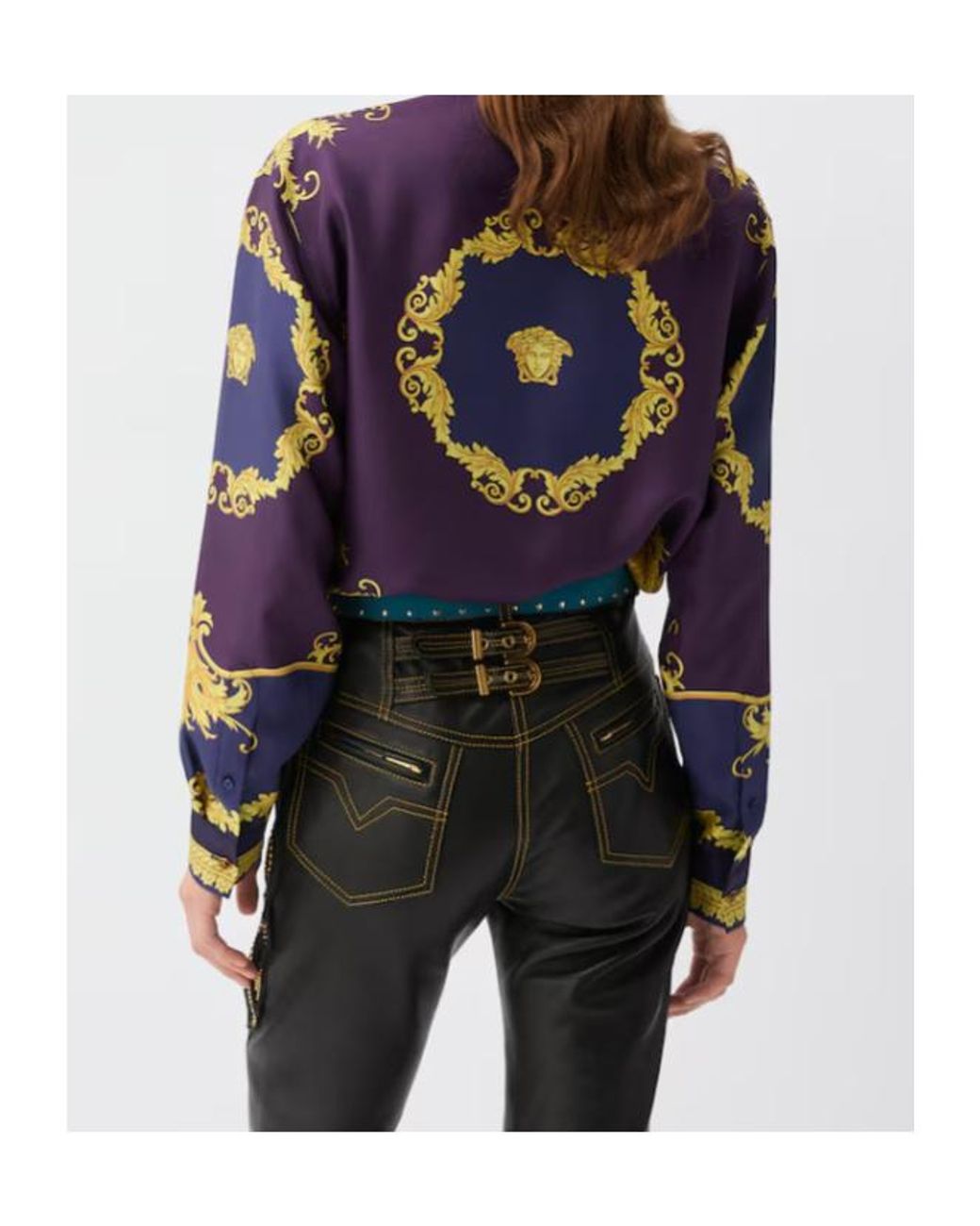 Versace Blue Printed Silk Twill Shirt