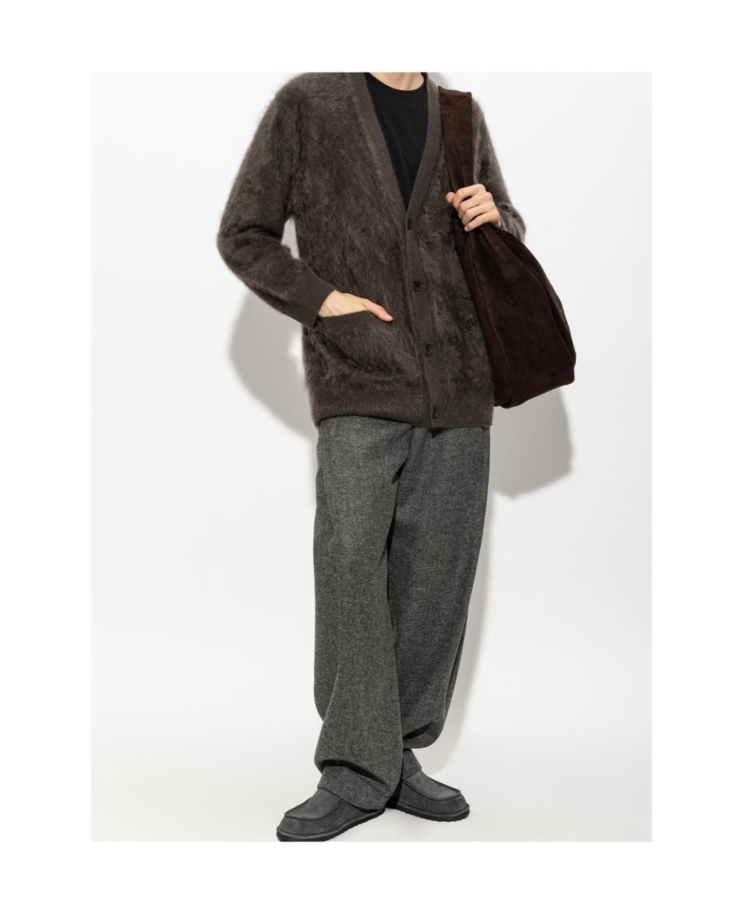 Lisa Yang Gray Devean Brushed Knit Cardigan for men