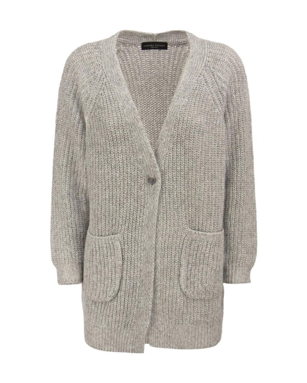 Fabiana Filippi Gray Ribbed-Knit Buttoned Cardigan