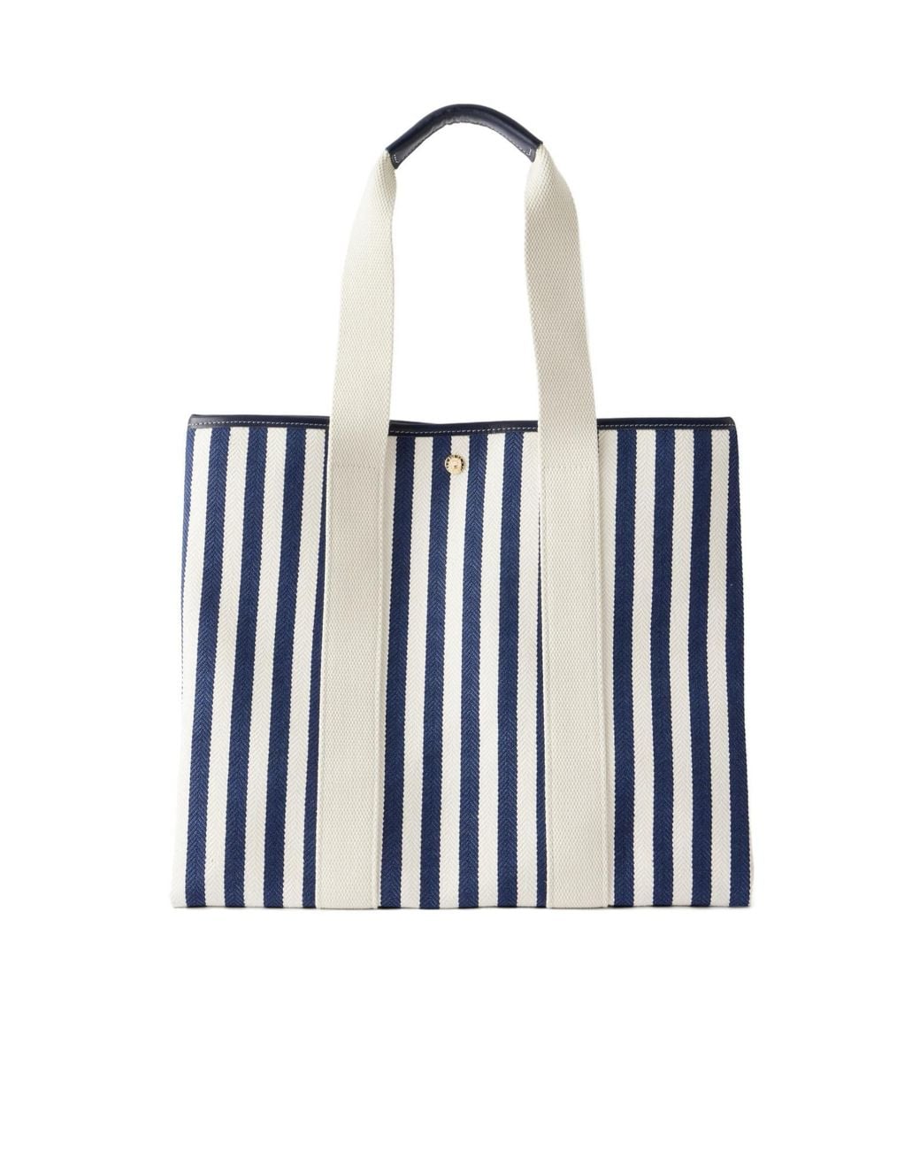 Rue de Verneuil White Traversée Large Leather And Webbing-Trimmed Striped Canvas Tote