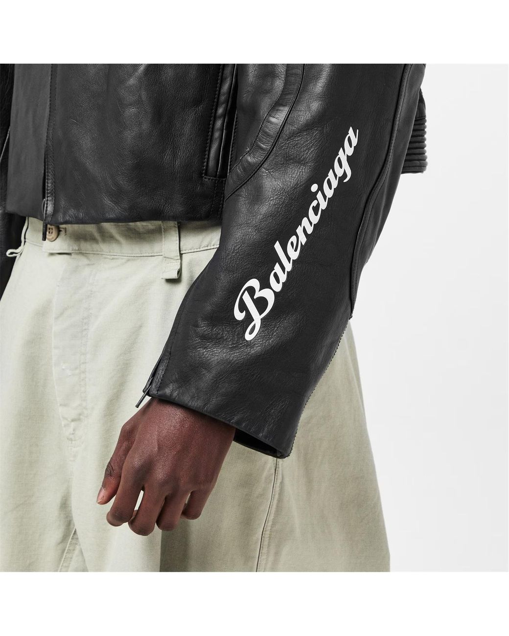 Balenciaga Black Logo Leather Biker Jacket for men