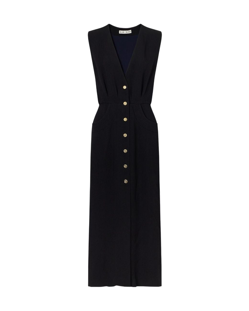 Blazé Milano Black Luna Friesian Button-Down Maxi Dress
