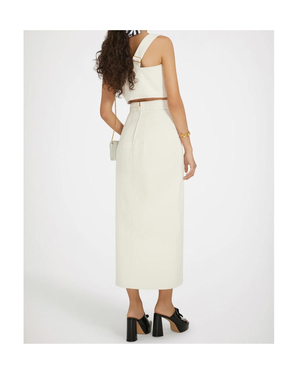 Patou White High Waist Denim Skirt With Slits