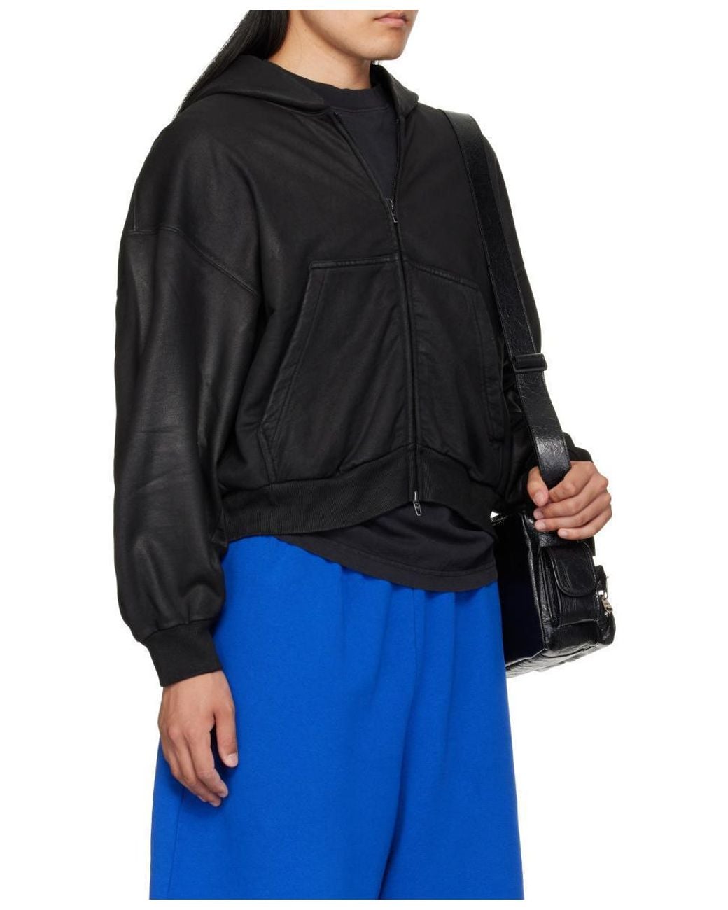 Balenciaga Black Cropped Zip-Up Hoodie for men