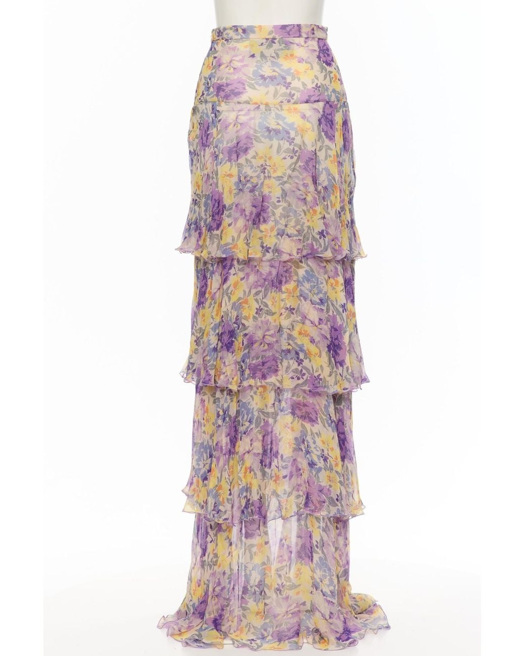 Valentino Pink Floral Tiered Maxi Skirt