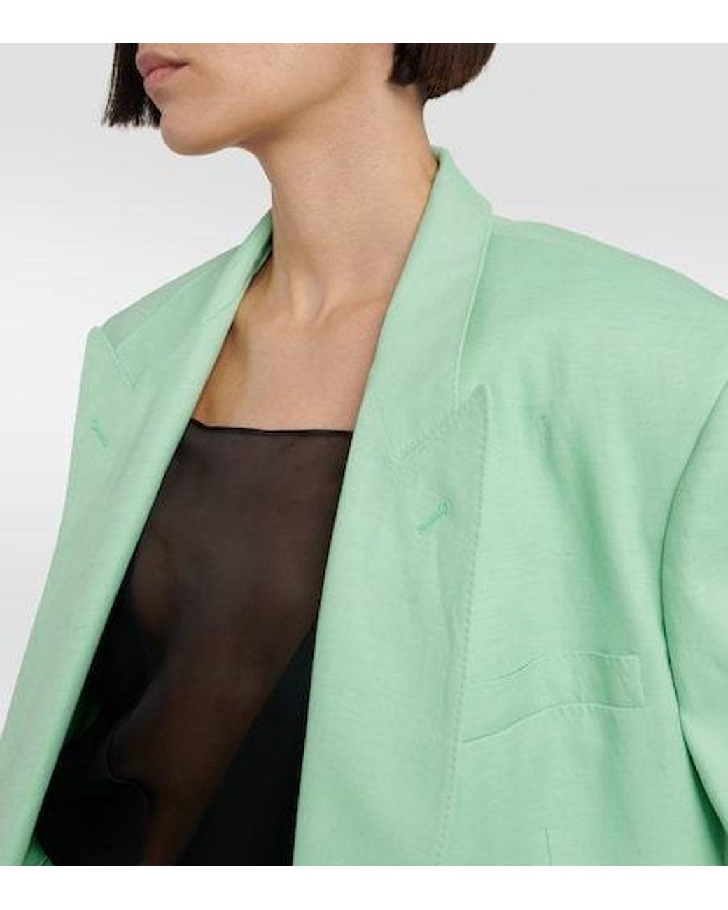 Stella McCartney Green Double-Breasted Linen-Blend Blazer