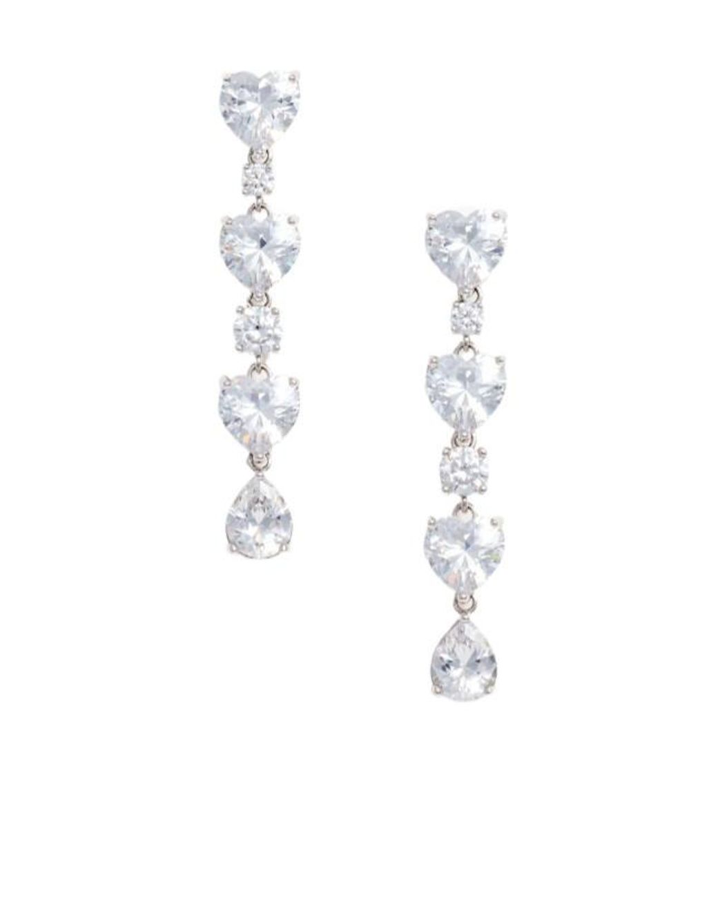 Self-Portrait White Crystal Heart Drop Earrings
