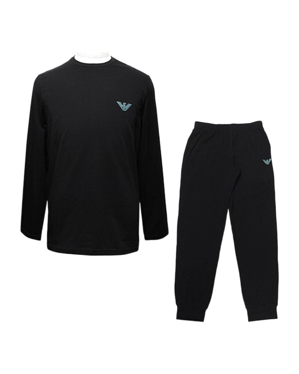 Emporio Armani Black Logo Print T-Shirt And Sweatpants Set for men