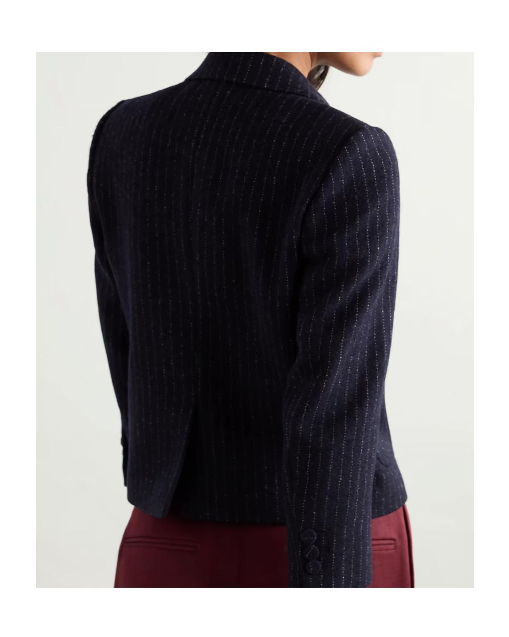 Dries Van Noten Blue Cropped Pinstriped Wool Blazer
