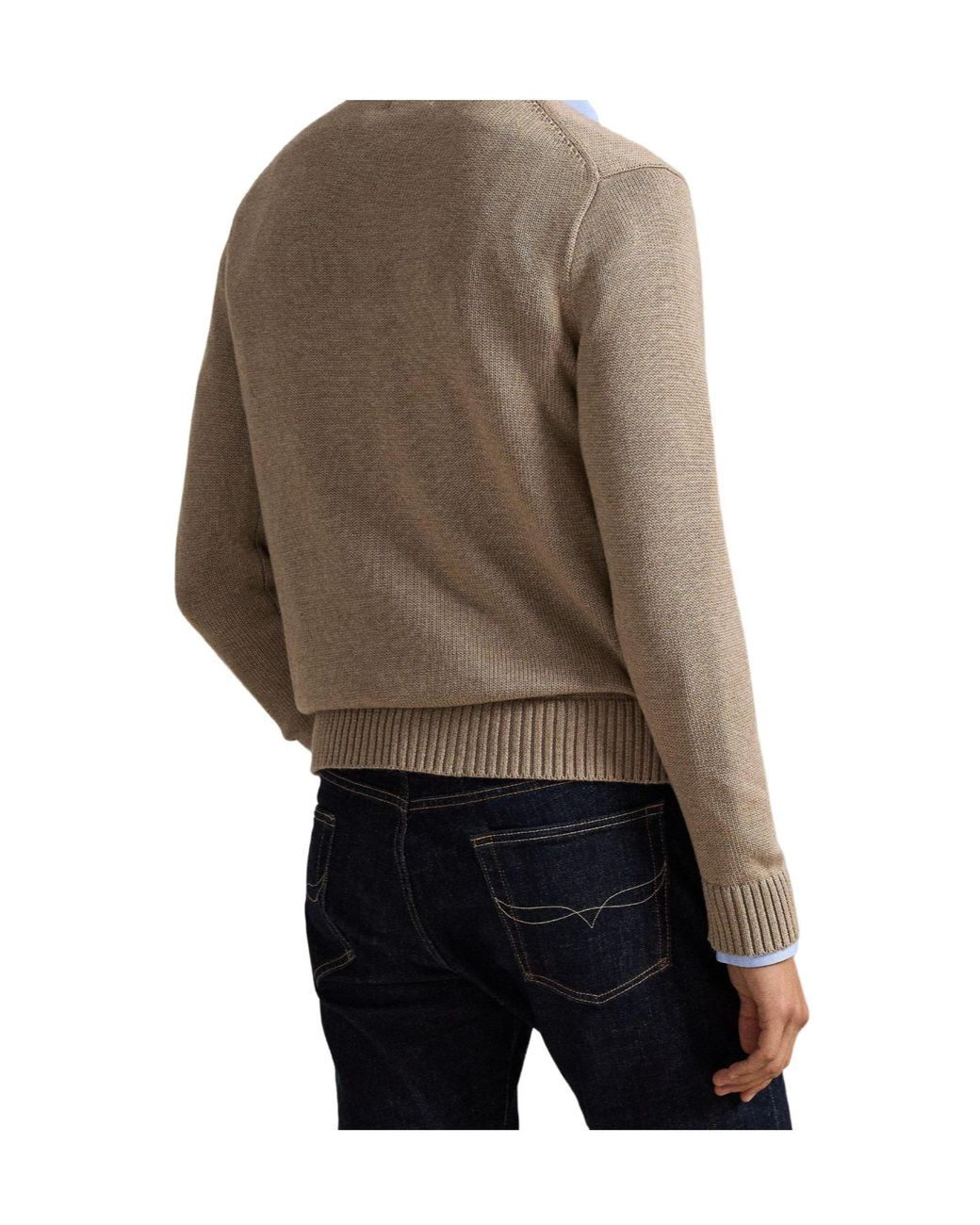Polo Ralph Lauren Natural Khaki Pony Logo Crew Neck Knit Sweate for men