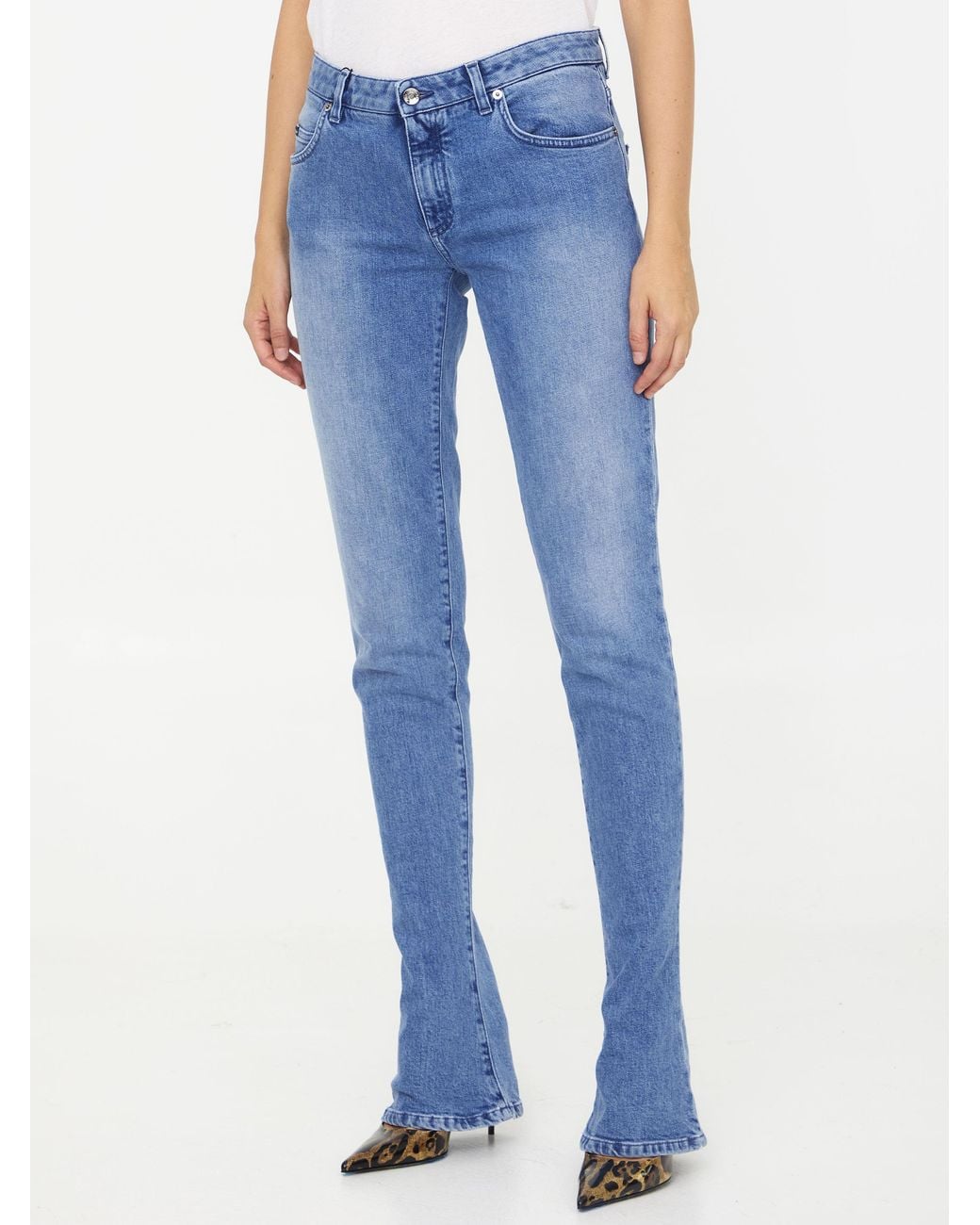 Dolce & Gabbana Blue Logo Plaque Bootcut Jeans