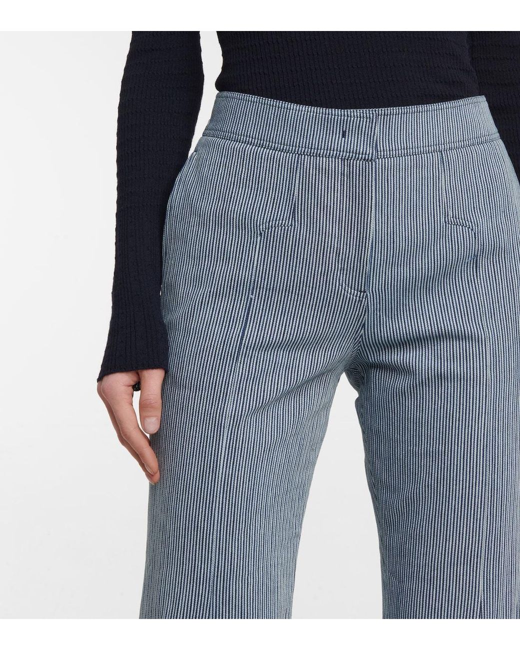 Gabriela Hearst Blue Striped High-Waisted Flared Trousers