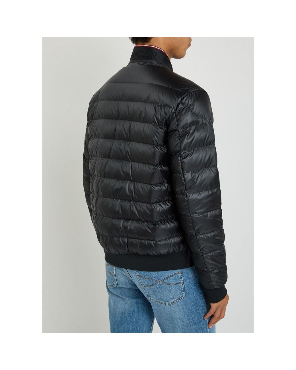 Moncler Black Stand-Collar Horizontal Quilting Glossy Down Jacket for men