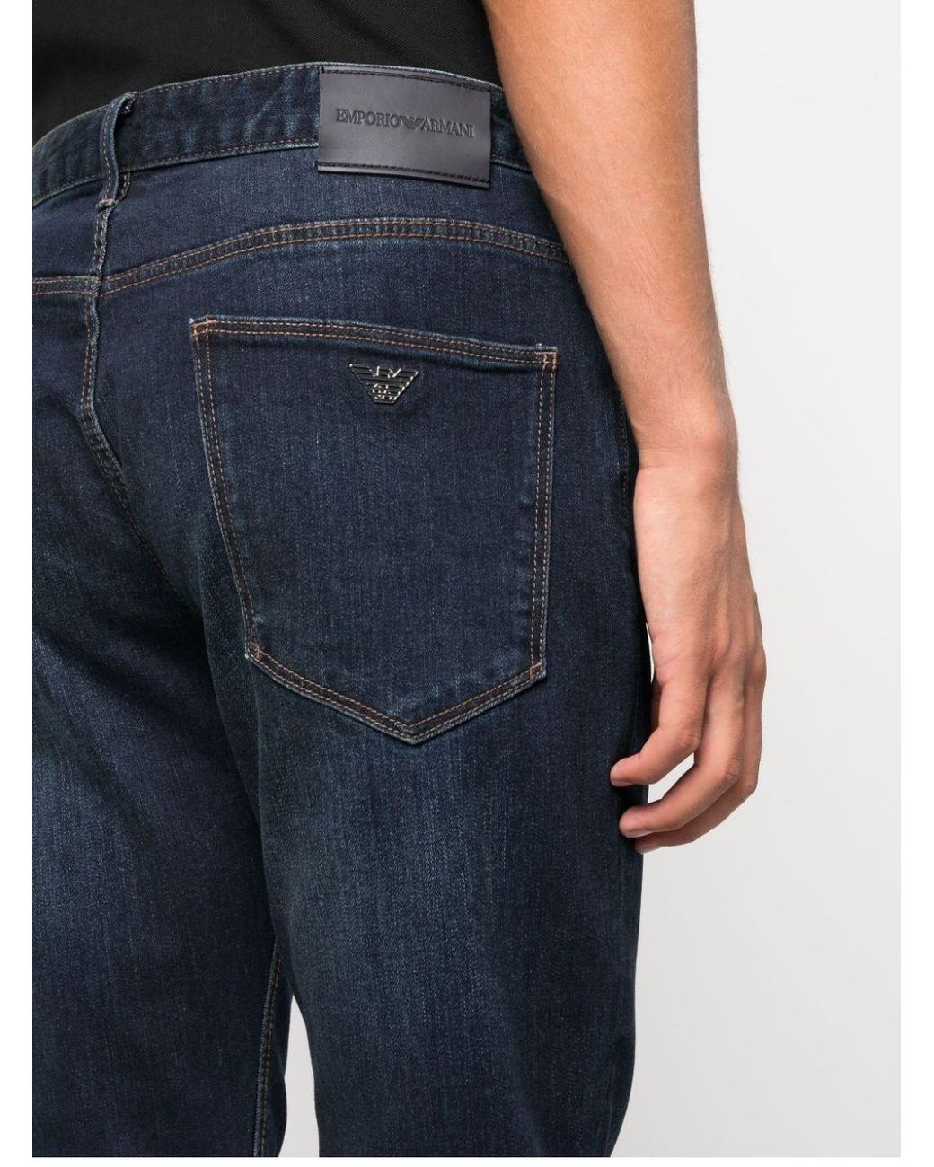 Emporio Armani Blue Logo Plaque Washed Denim Jeans for men