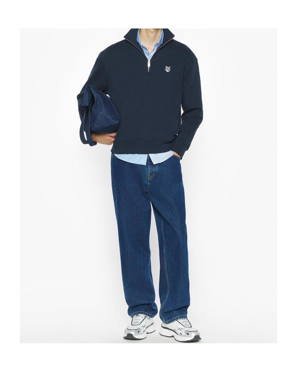 Maison Kitsuné Blue Maison Kitsuné Fox Head Half-Zip Sweatshirt for men
