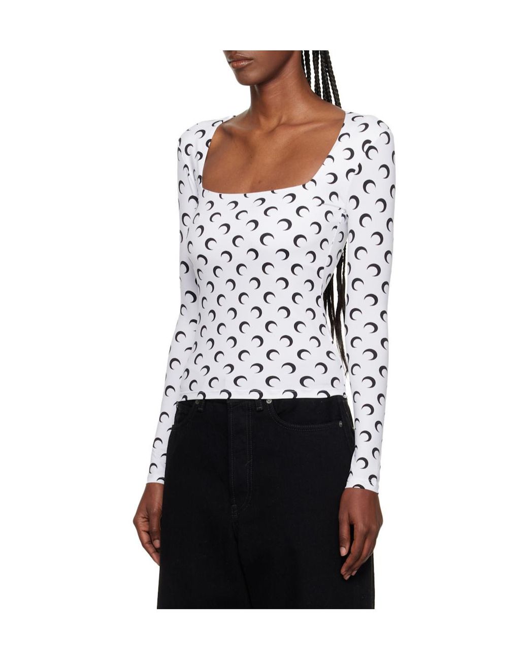 MARINE SERRE White Moon Printed Jersey Square-Neck Top
