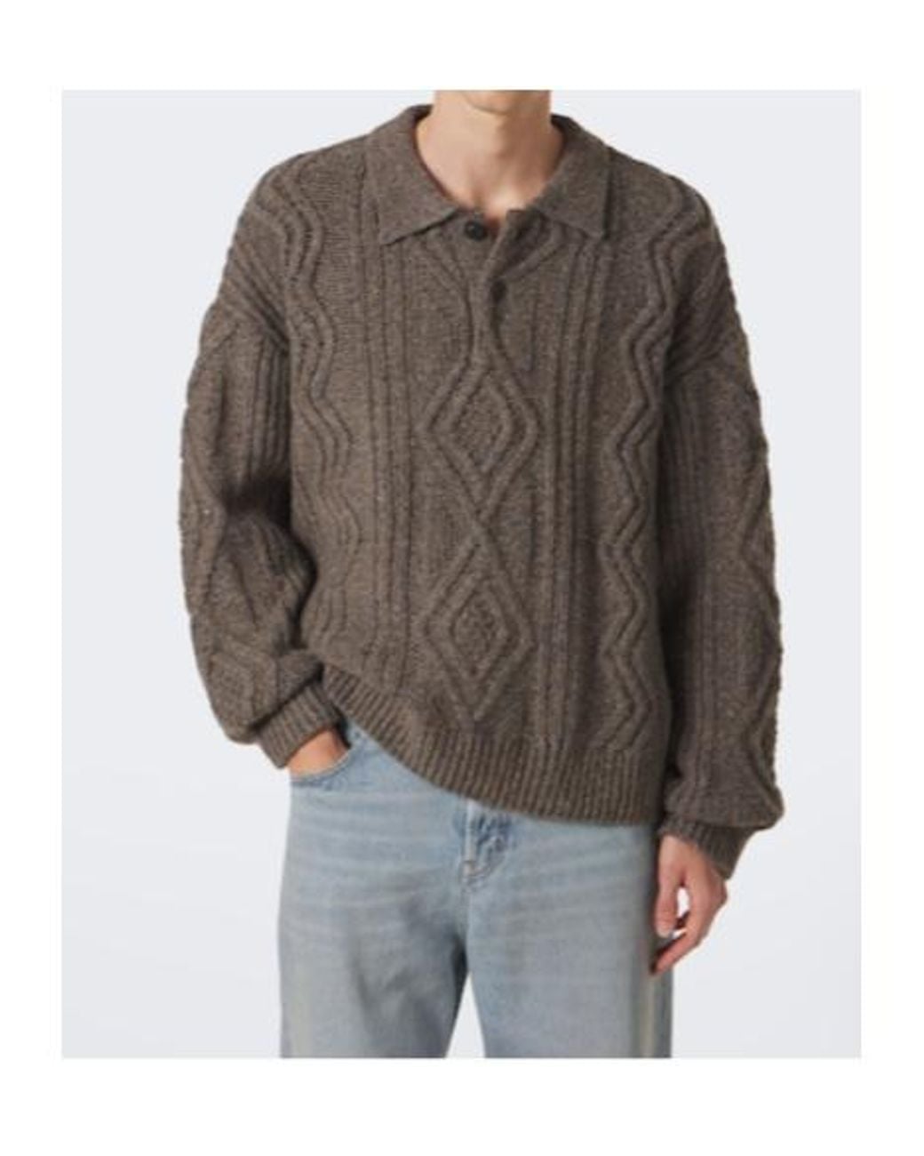 FRAME Brown Cable-Knit Wool And Alpaca-Blend Polo Sweater for men