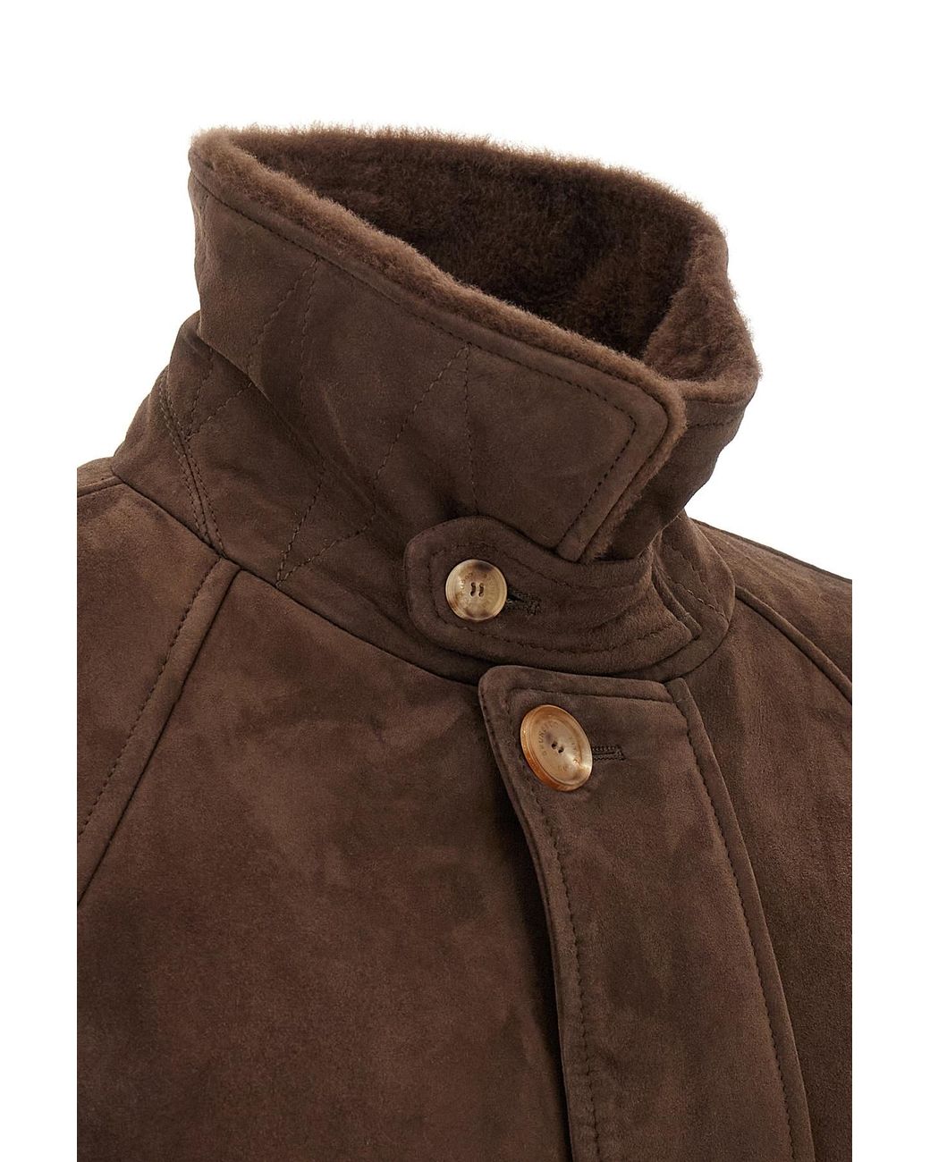 Brunello Cucinelli Brown Straight Hem Shearling Coat for men
