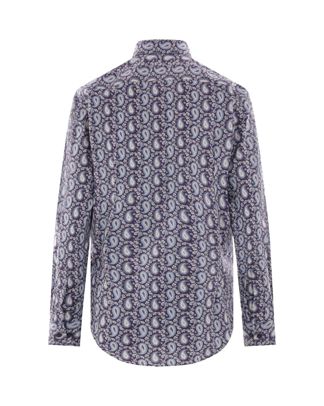 Etro Blue Graphic-Printed Curved Hem Shirt for men