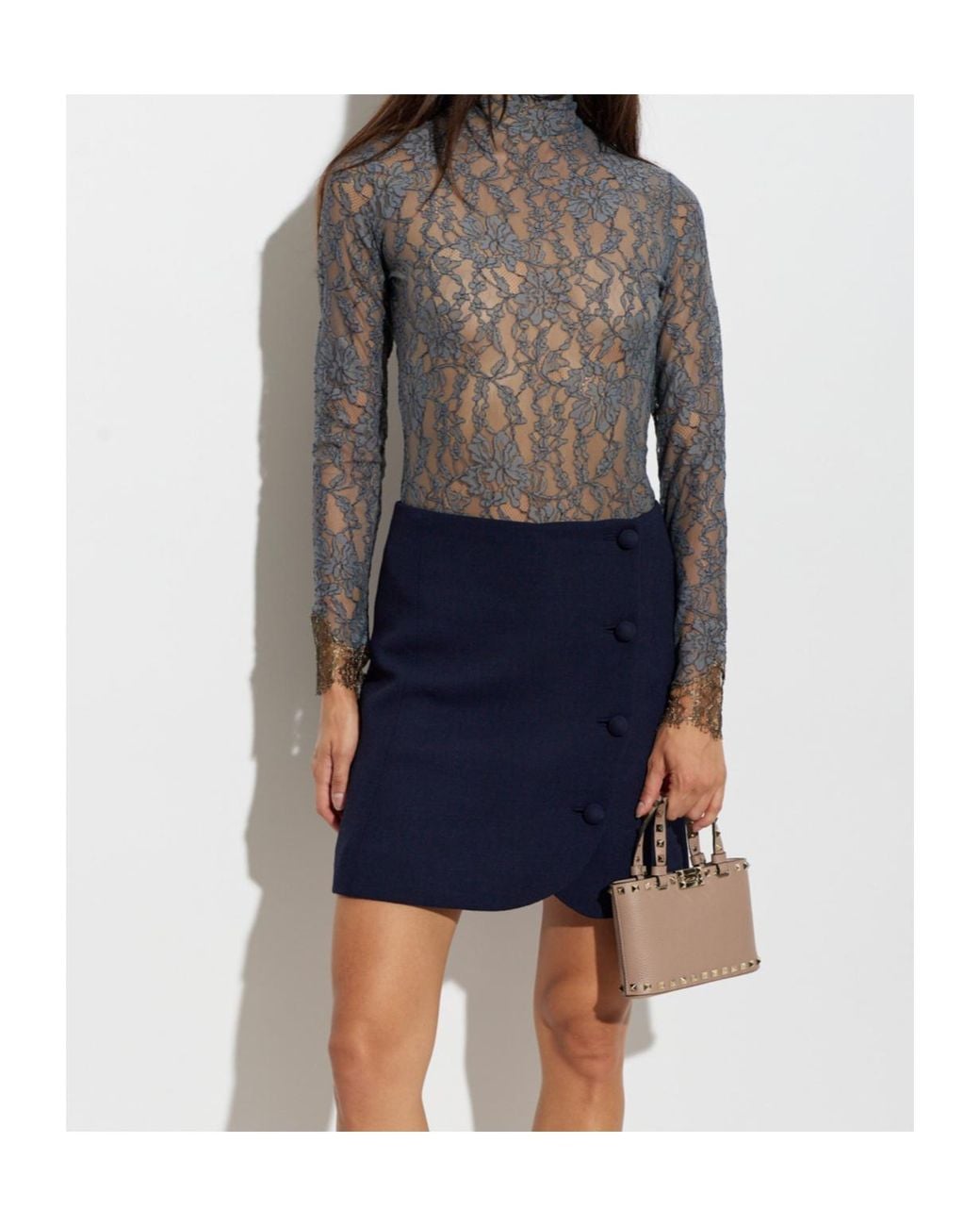 Valentino Gray High-Necked Long-Sleeved Bodysuit