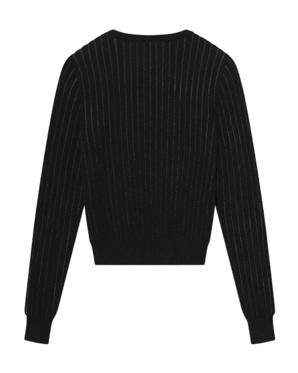 FRAME Black Sheer Ribbed Knitted Sweater