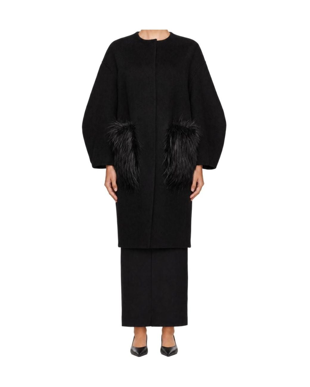 Loulou de Saison Black Round-Neck Long-Sleeved Coat