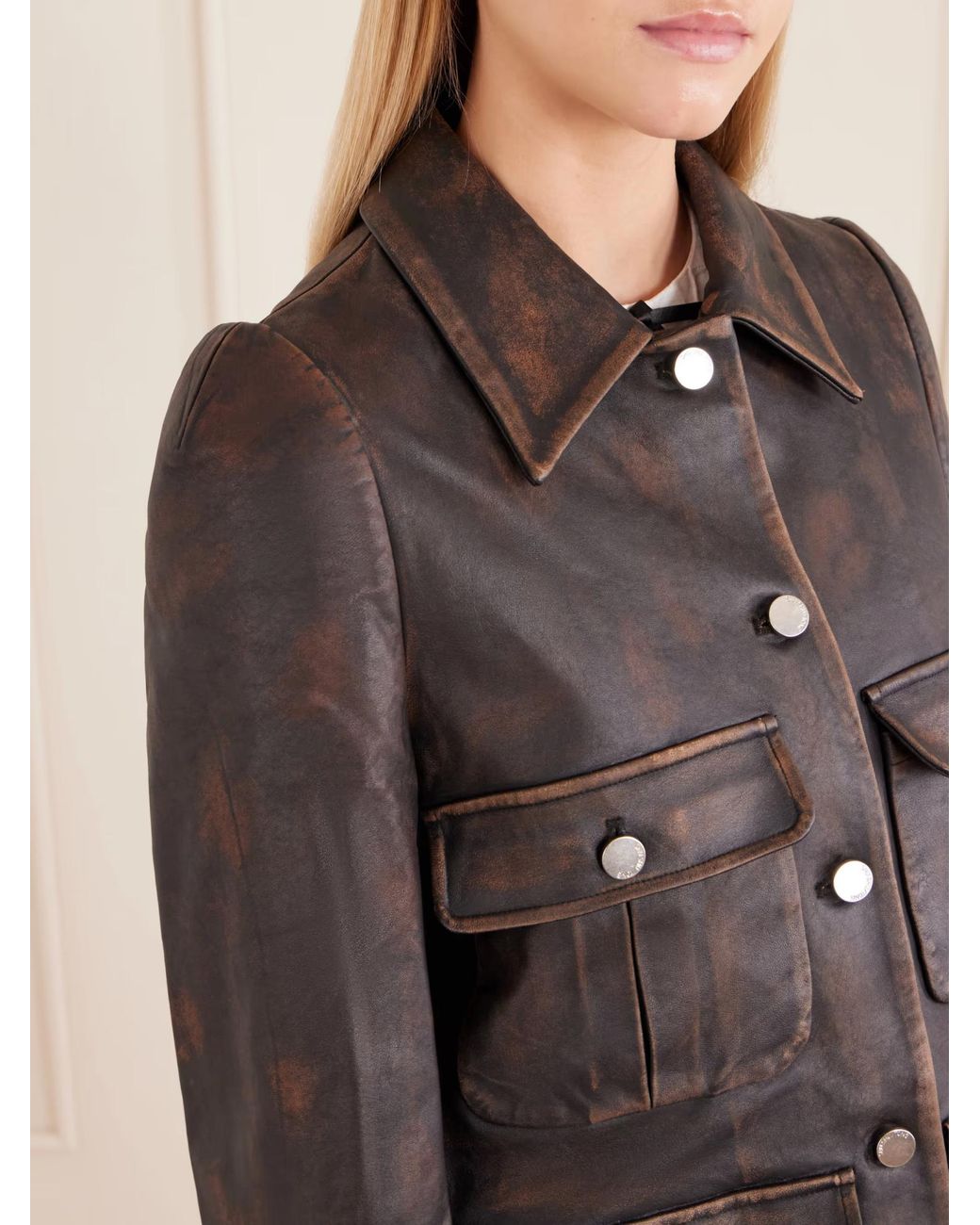 ShuShu/Tong Brown Lapel Leather Jacket