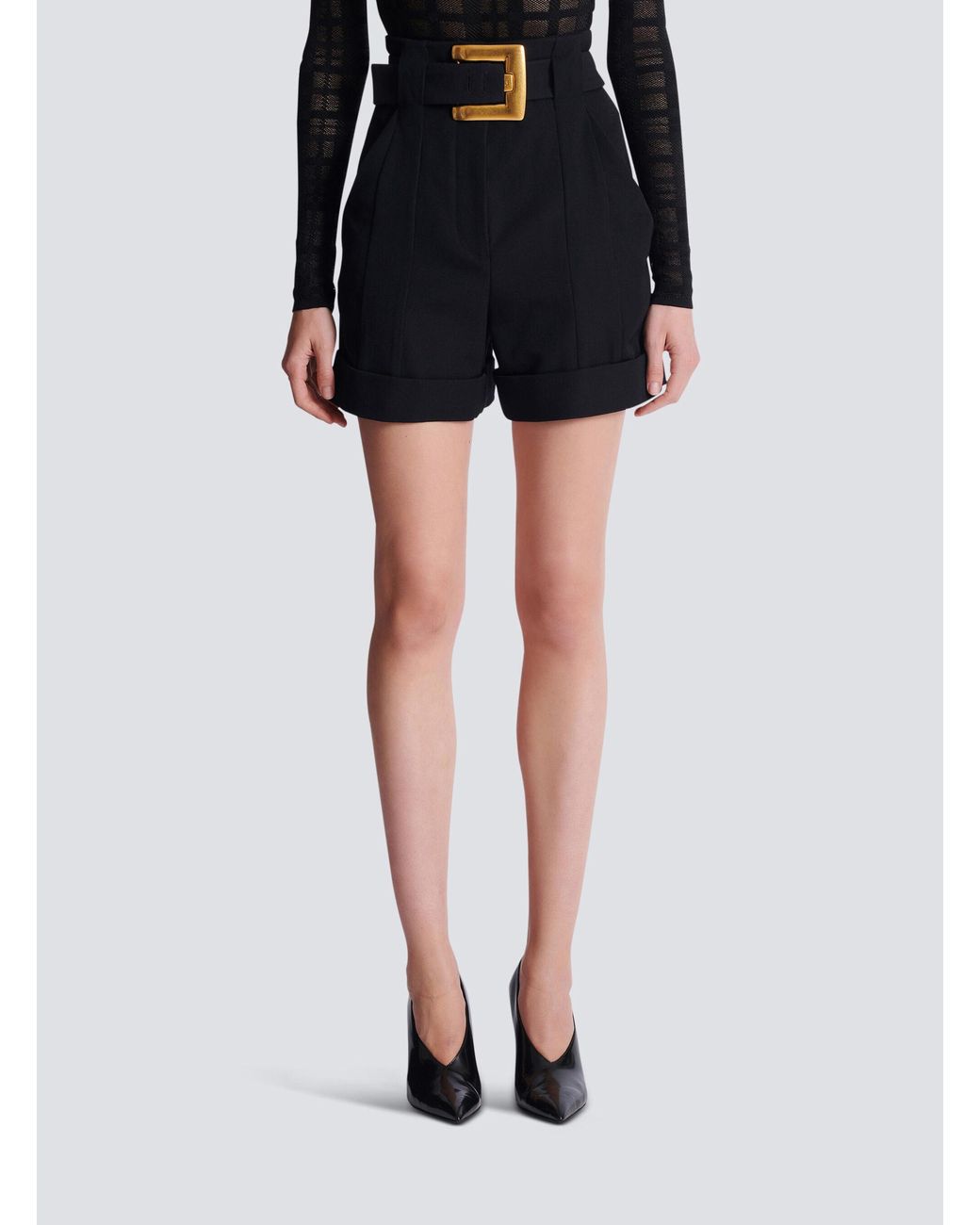 Balmain Blue Grain De Poudre Belted Shorts