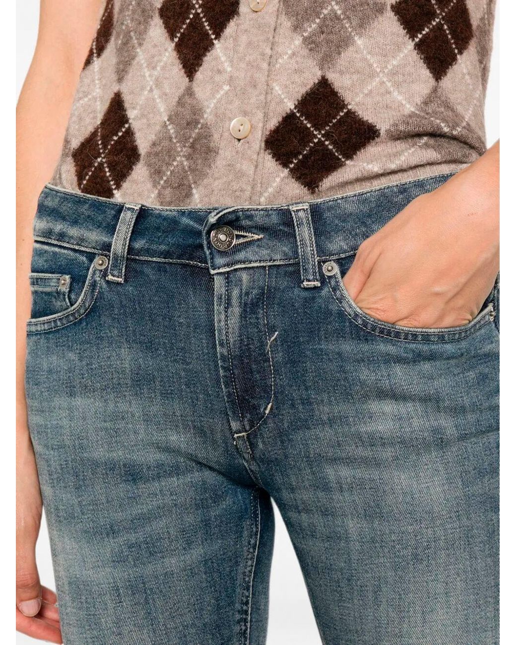 Dondup Blue Faded-Effect Turn-Up Cropped Jeans