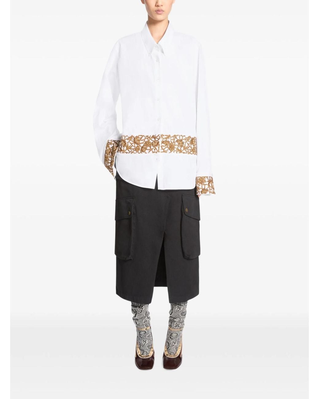 Dries Van Noten White Floral Embroidered Shirt