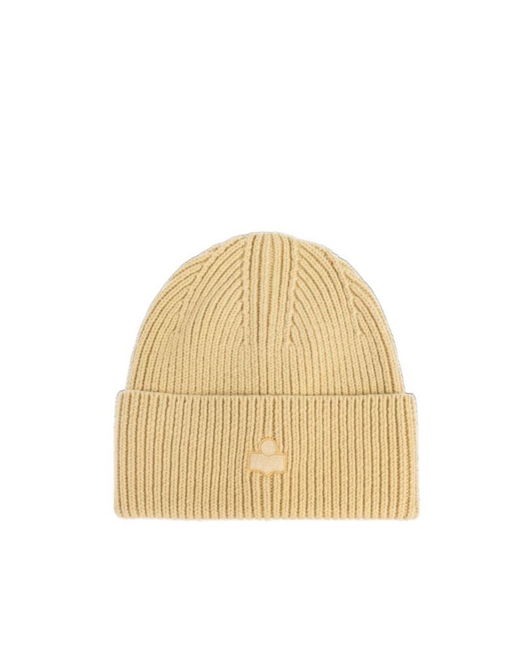 Isabel Marant Natural Logo Embroidered Knit Beanie