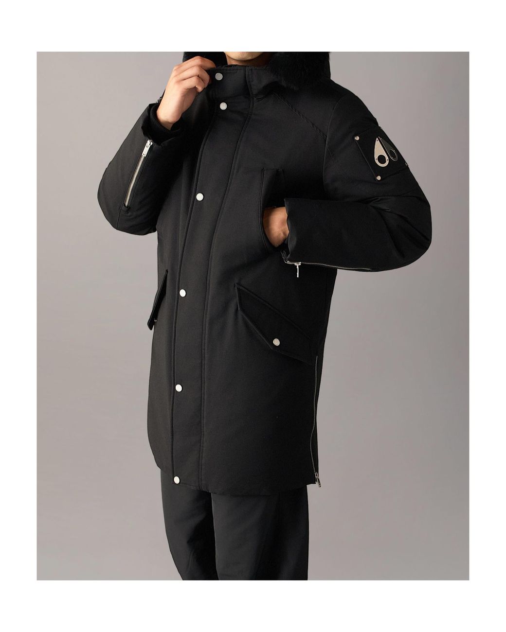Moose Knuckles Black Stirling Hooded Parka Coat for men