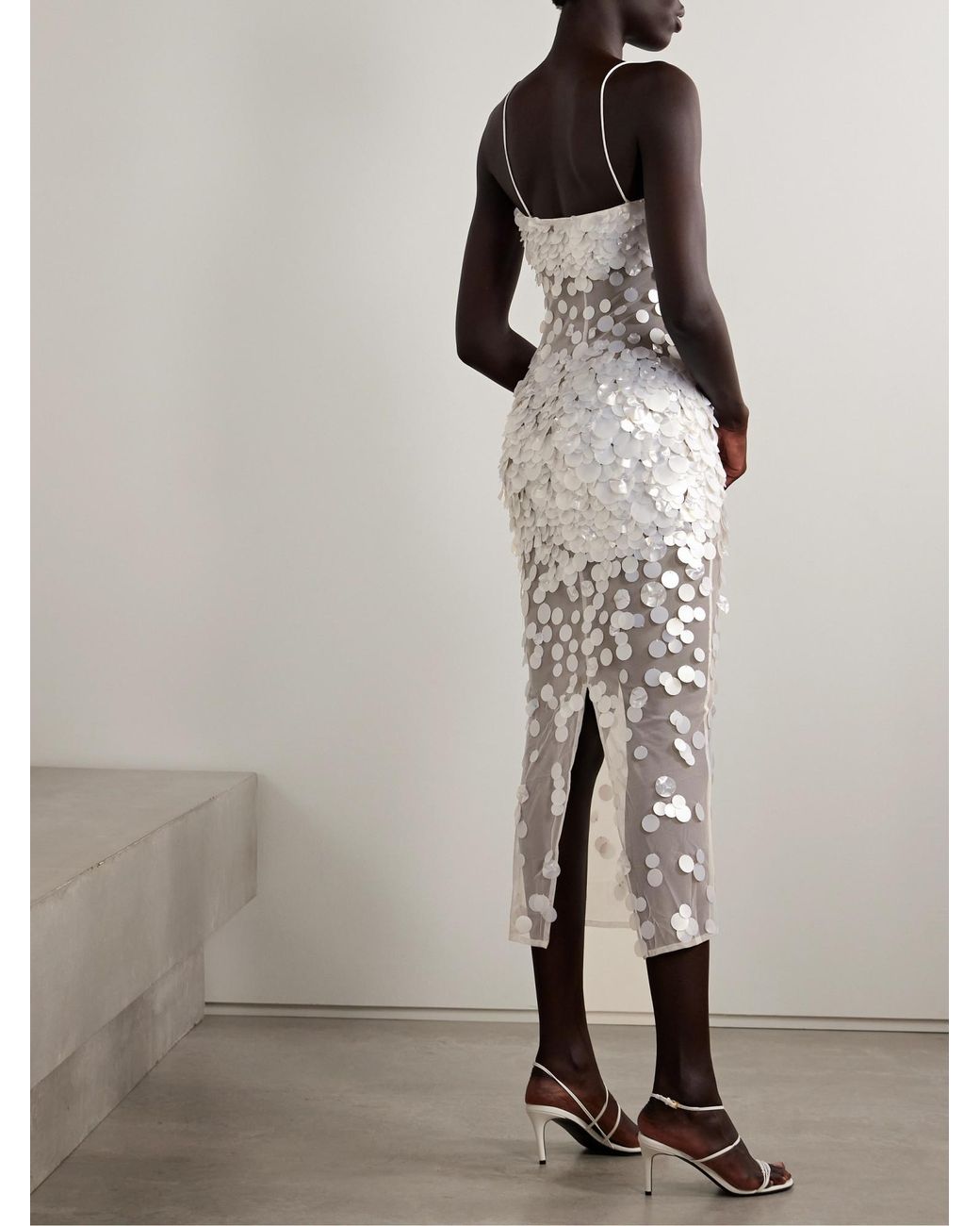retroféte White Embellished Tulle Midi Dress