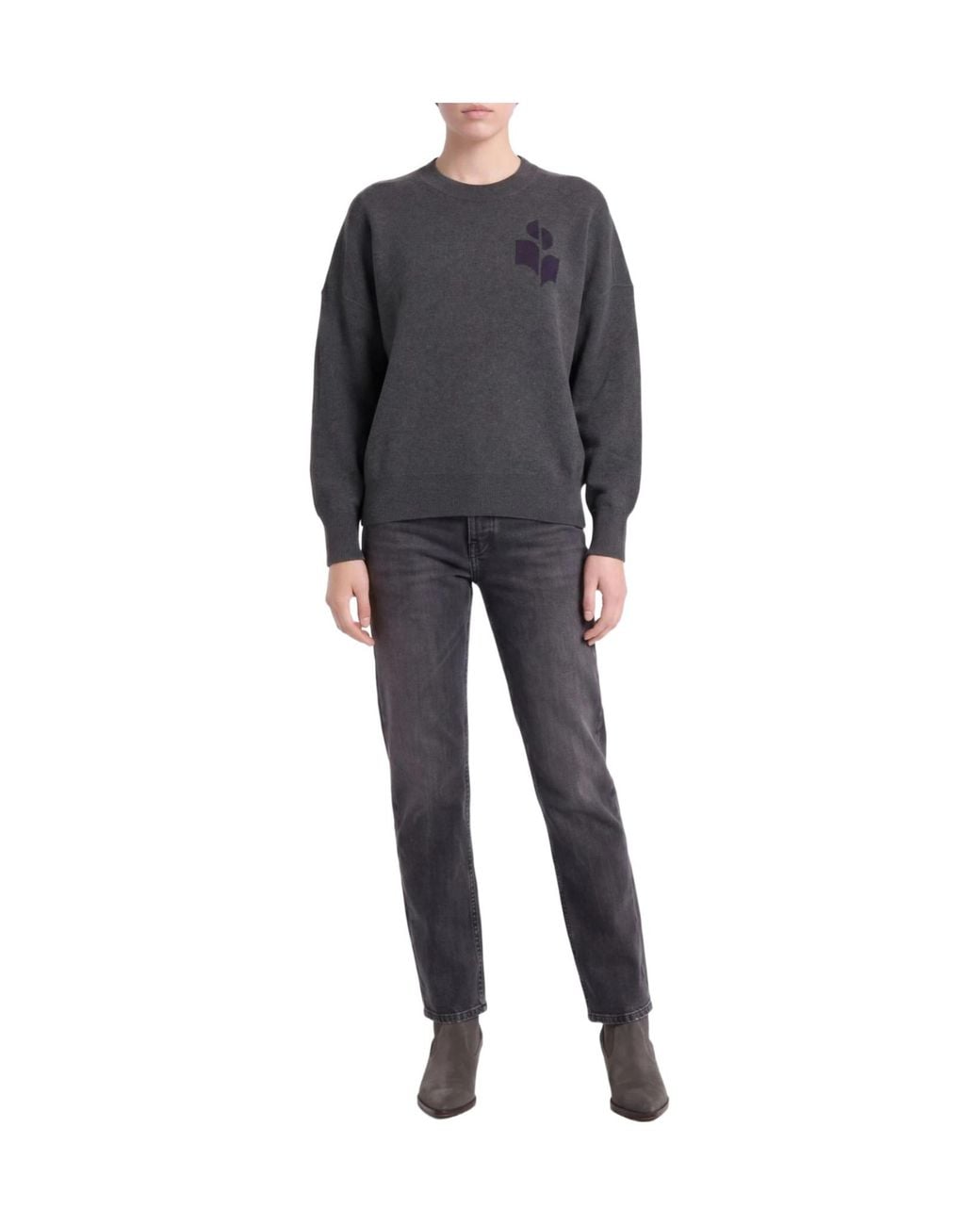 Isabel Marant Gray Two-Tone Jacquard Knit Sweater