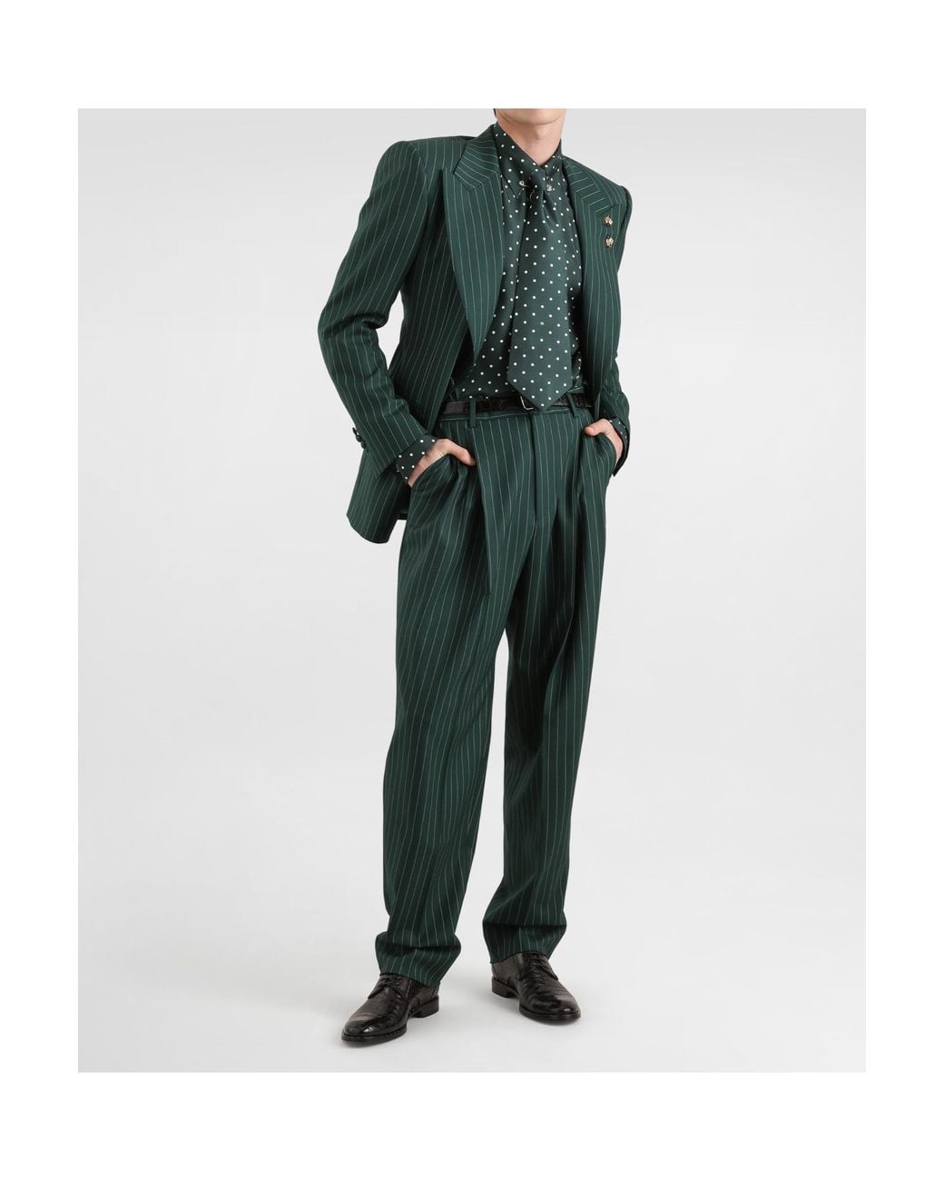 Dolce & Gabbana Green Polka Dot-Print Silk Twill Martini Shirt for men