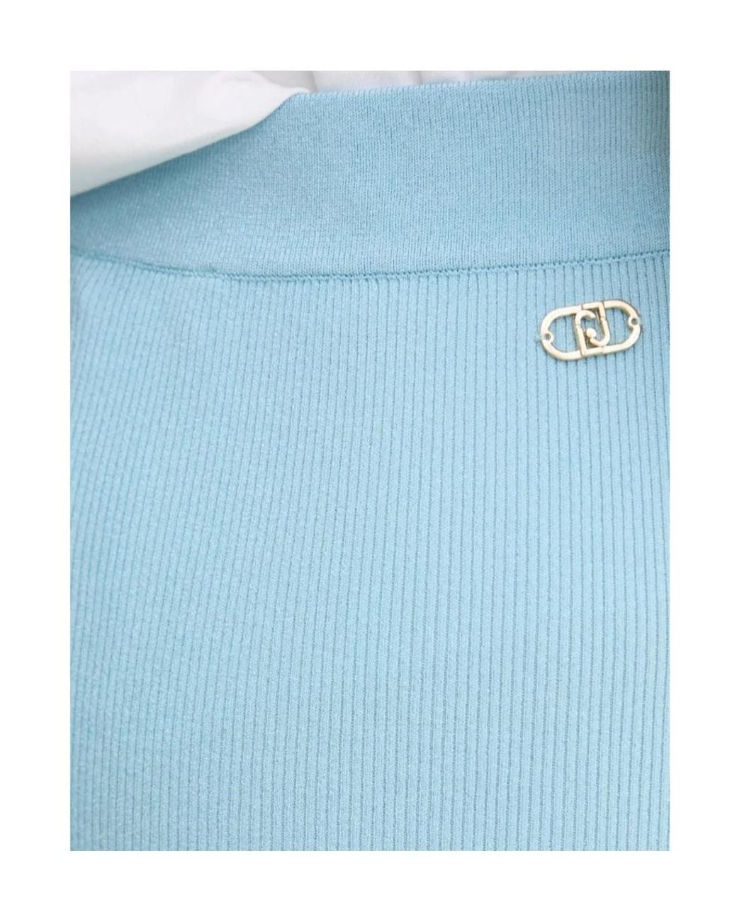Liu Jo Blue Ribbed-Knit Mesh-Insert Skirt