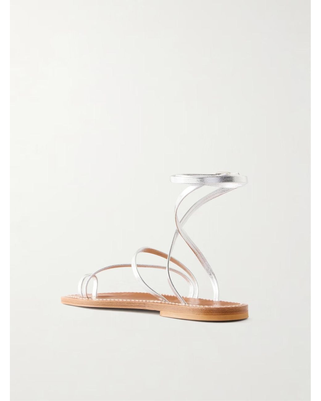 K. Jacques White Metallic Leather Thong Sandals