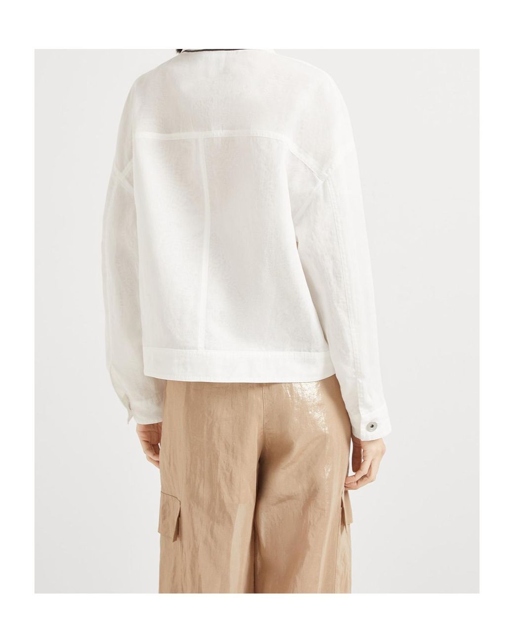 Brunello Cucinelli White Monili Chain-Detail Organza Jacket