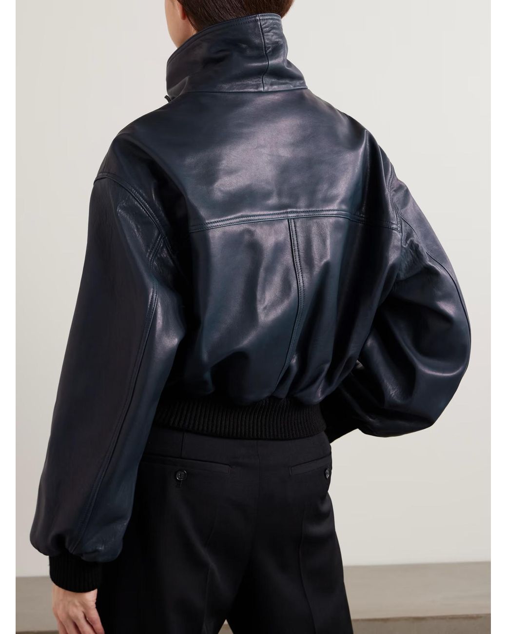 Nour Hammour Blue Briar Leather Bomber Jacket