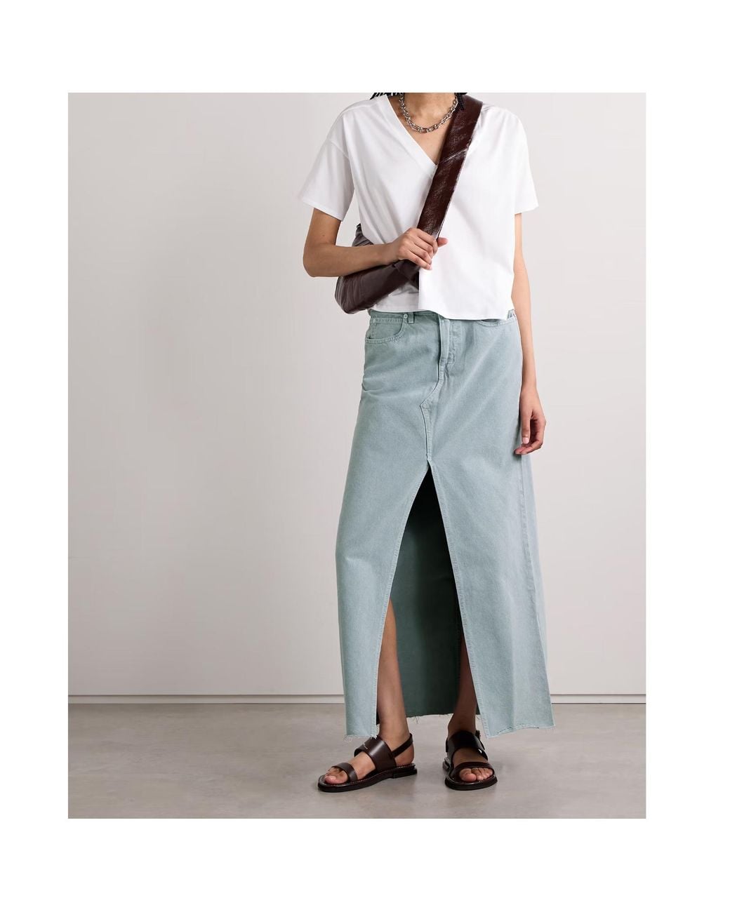 SLVRLAKE Denim Blue Frayed Denim Maxi Skirt