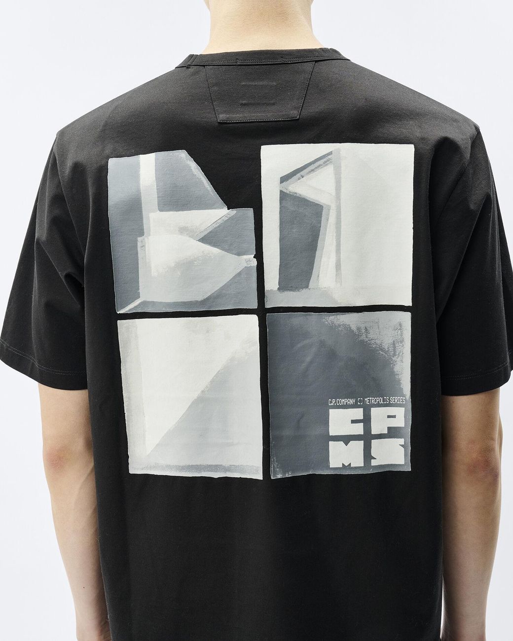 C P Company Black Metropolis Series Mercerized Jersey Short Sleeve Crewneck Architecture Graphic T-Shirt for men