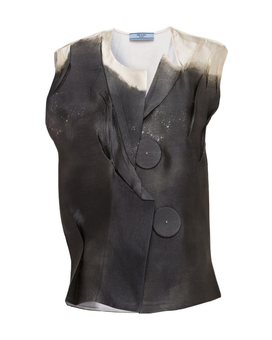 Prada Gray Tie-Dyed V-Neck Sleeveless Blouse