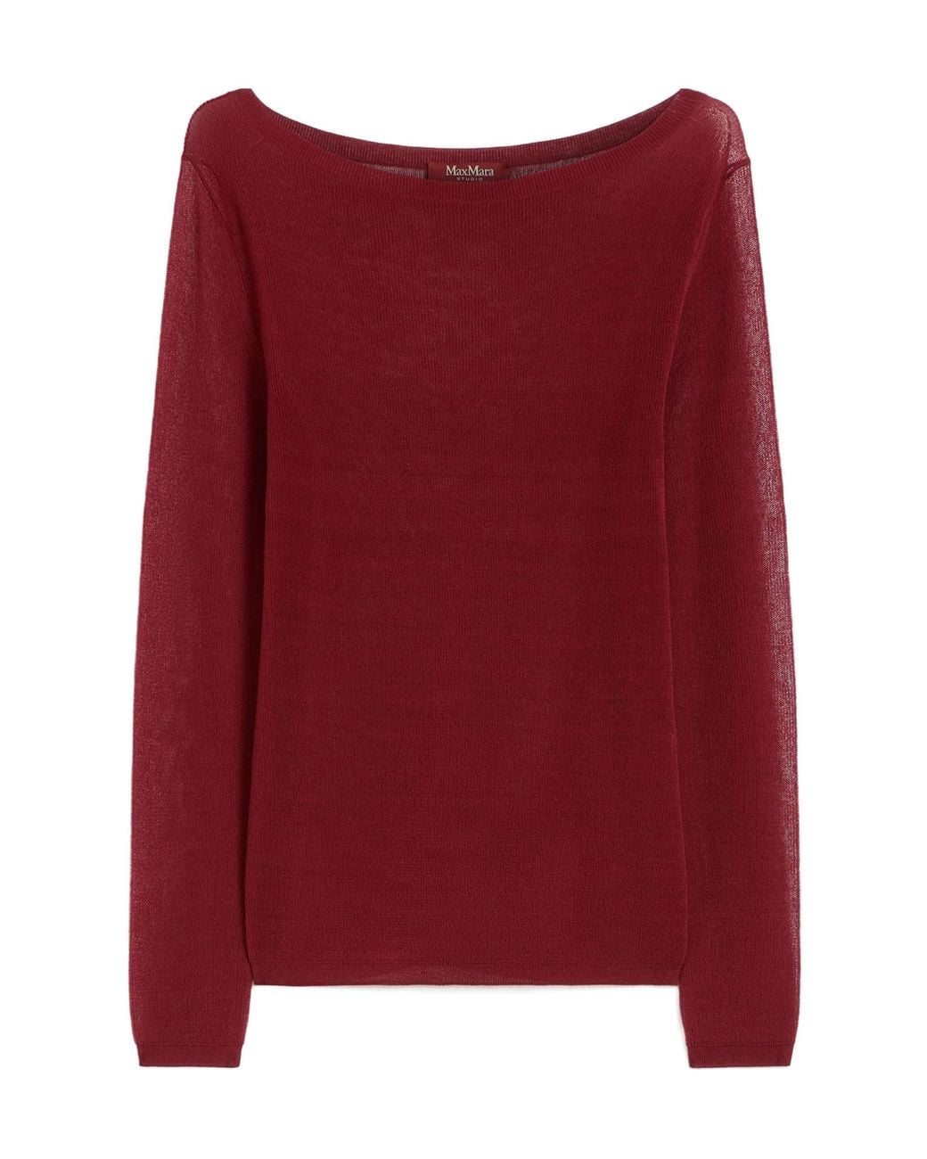 Max Mara Red Studio Sheer Boat-Neck Knitted Top