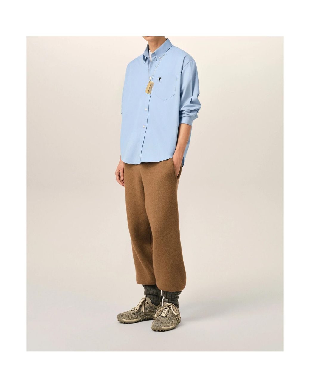 AMI Blue Boxy Cotton Shirt With Ami De Coeur for men