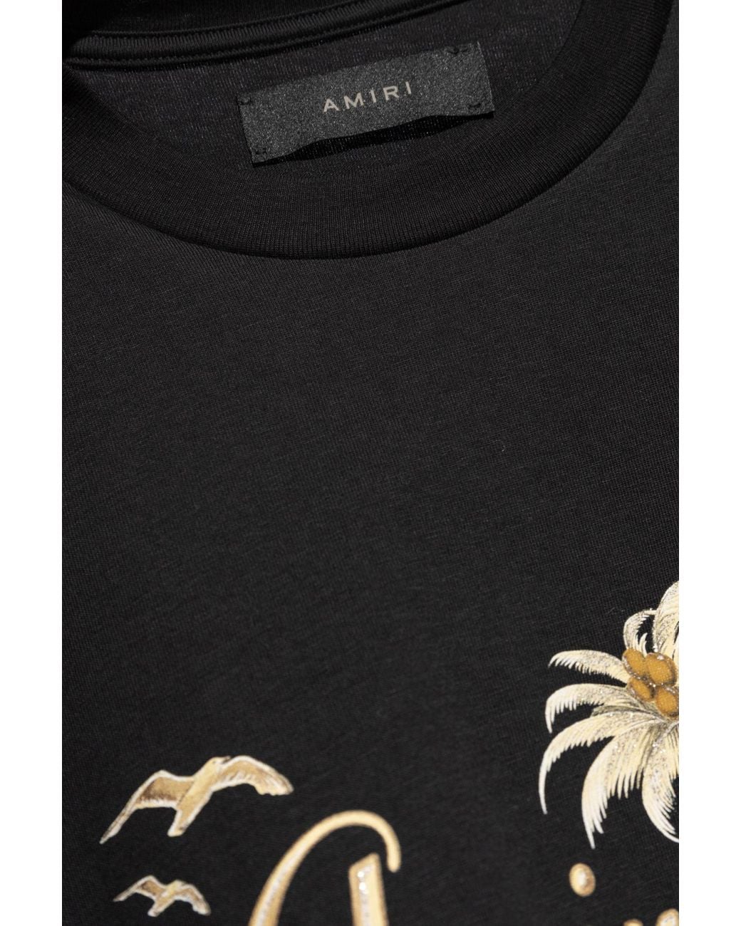 Amiri Black Palm Tree Printed Crewneck T-Shirt for men