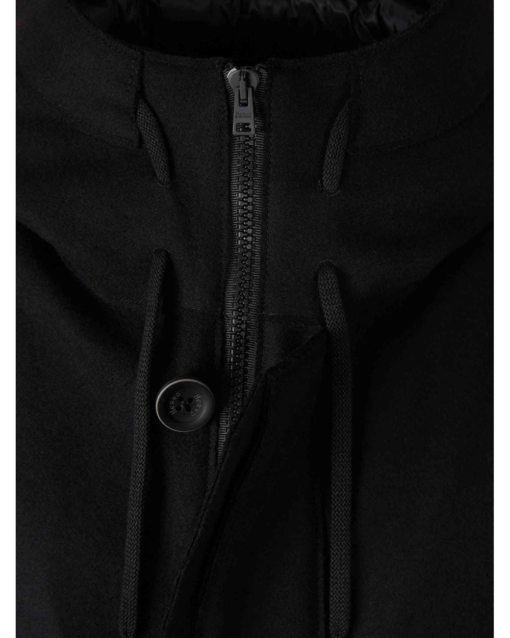 Herno Black High Collar Long Coat for men