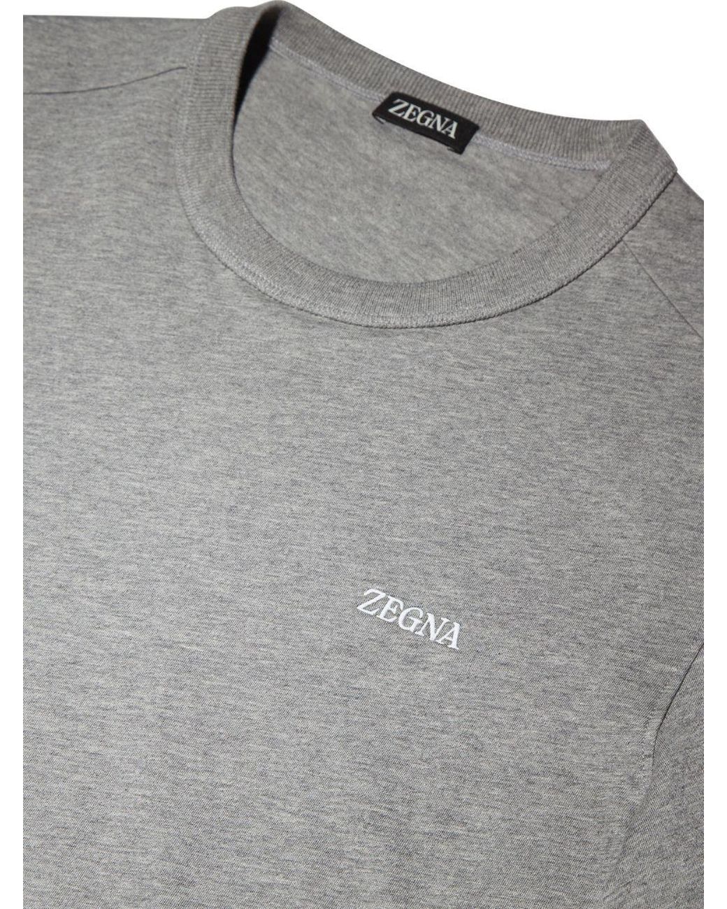 Zegna Gray Logo Embroidered Crewneck T-Shirt for men